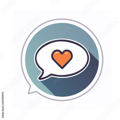 Speech bubble with orange heart icon on blue background