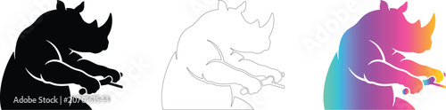 Rhino Illustration Set Featuring Silhouette Line Art and Gradient Vector Designs