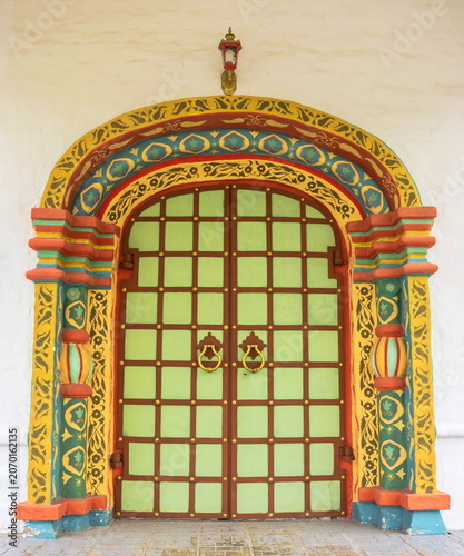 The painted gates of the ancient Russian temple