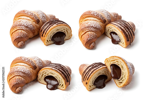 Delicious croissants with chocolate filling inside