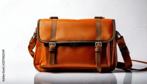 Elegant Brown Leather Messenger Bag with Buckle Straps.