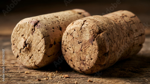 Two corks on a neutral background for beverage packaging concepts