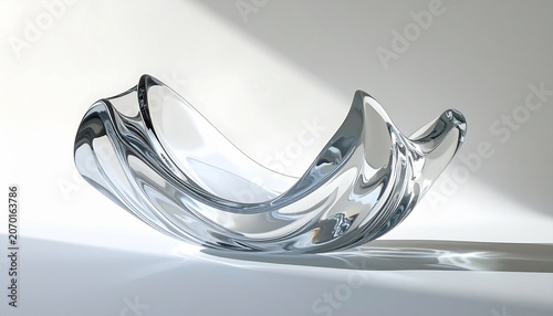 Elegant Clear Glass Bowl with Sculpted Edges and Soft Lighting.
