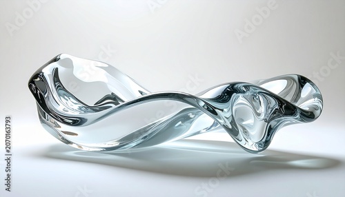 Elegant clear glass bowl with fluid, organic design and smooth curves.