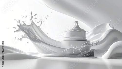 Elegant Cream Jar Surrounded by a Dynamic Milk Splash.