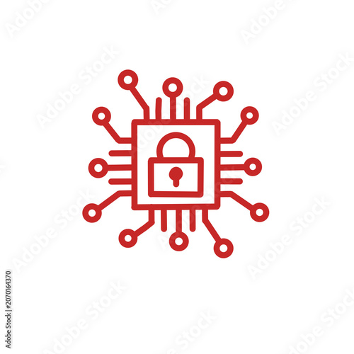 Cyber security chip icon with lock, AI processor protection symbol