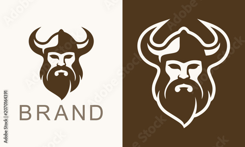 Powerful Viking Warrior Head Logo Vector Design - Bold Bearded Norse Mascot Icon for Sports Team Branding, Brewery Emblem, Fitness Gym Club, and Retro Barbarian Corporate Identity