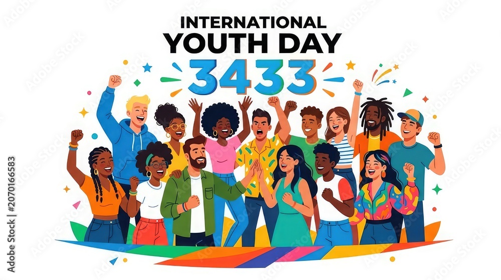 Fototapeta premium International youth day celebration with diverse group of young people