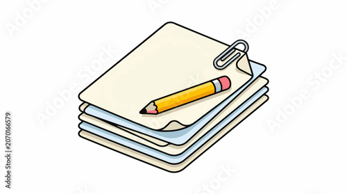 A stack of paper notes with a pencil on top