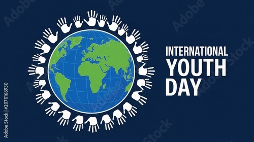 International youth day graphic with globe and hands