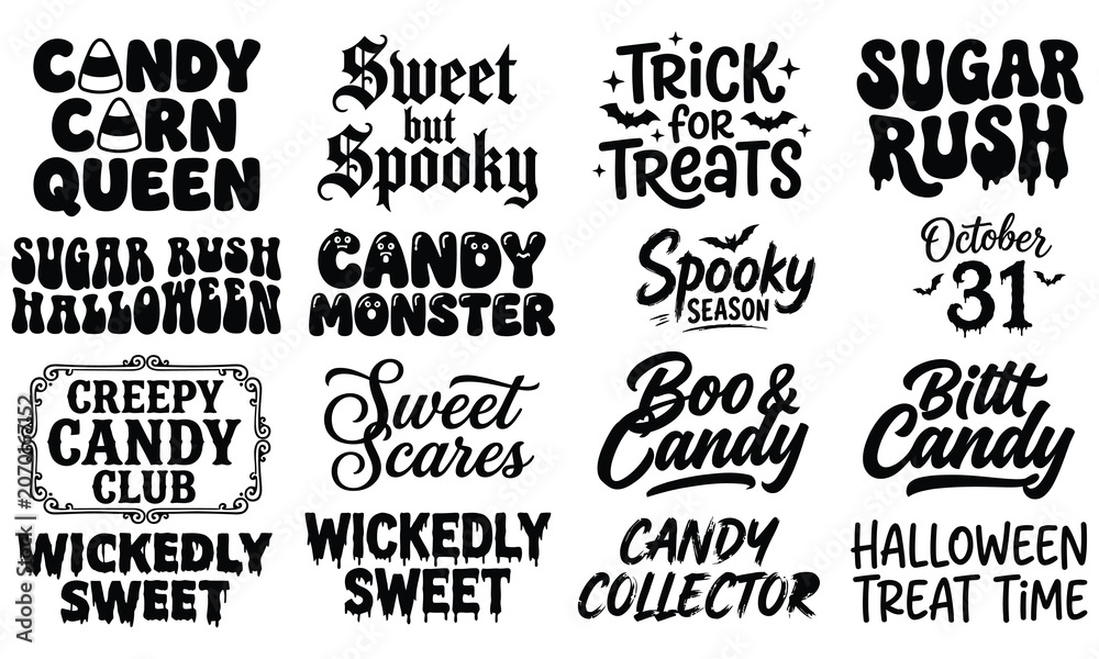 Fototapeta premium Halloween candy typography collection spooky sweet treats and monsters