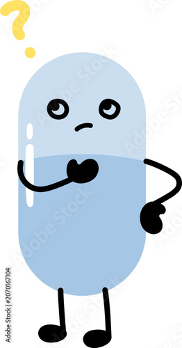 Confused pill medicine cartoon character illustration
