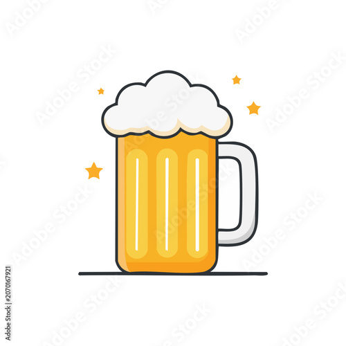 Flat illustration of a beer mug with foam and stars