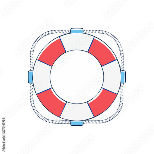 Flat illustration of a red and white lifebuoy