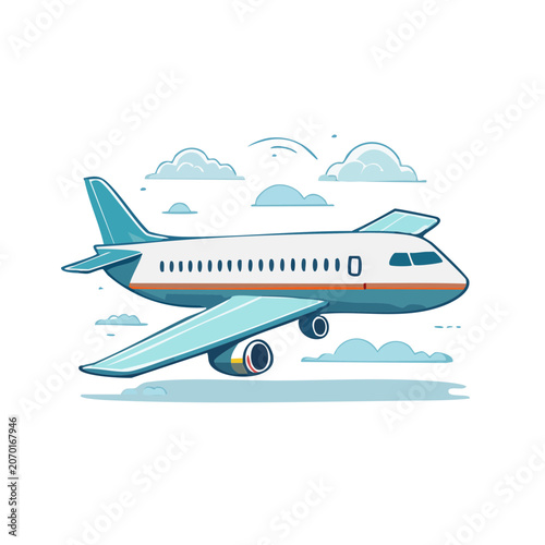 Flat illustration of a passenger airplane in flight