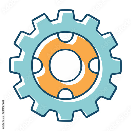 Flat vector gear icon with teal and orange colors