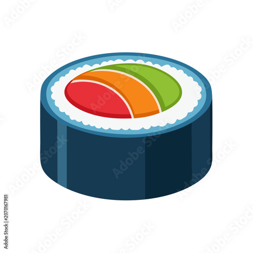 Flat illustration of a sushi roll with fish and vegetables
