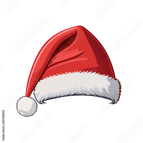 Red Santa hat with white trim, vector illustration