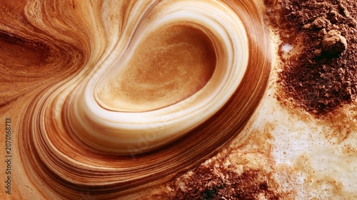 Artistic food texture background featuring creamy coffee hues with warm tones and swirling patterns
