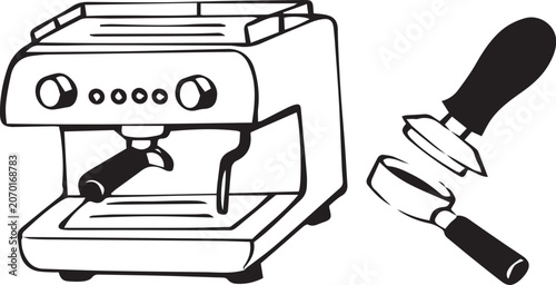 Foto Coffee maker machine hand drawn outline