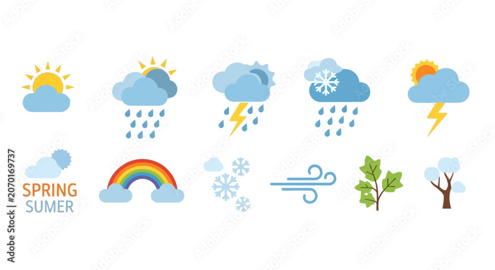 Fototapeta premium Colorful weather icons for seasons and climate forecast