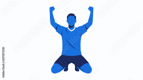 Slika na platnu A blue silhouette of a man jumping up in celebration with arms raised