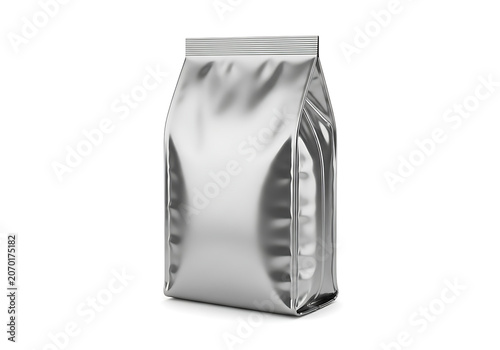 Shiny foil coffee or tea bag package standing