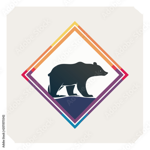 Black bear silhouette in colorful diamond frame vector