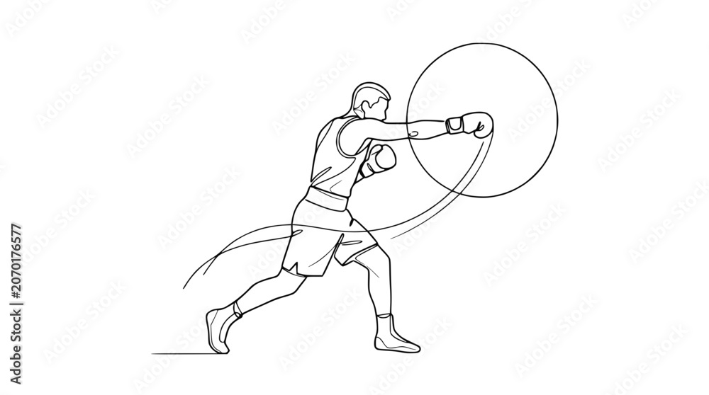 Fototapeta premium Boxer Punching Dynamic Motion Line Art White Background