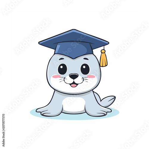 Cartoon Seal Wearing Graduation Cap