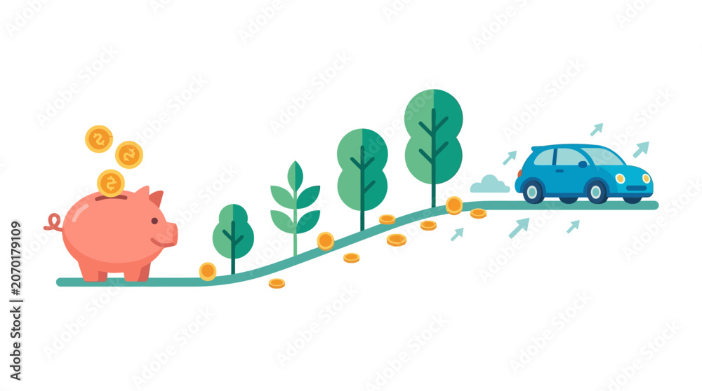 Naklejka premium Car Savings Goal Personal Finance Illustration