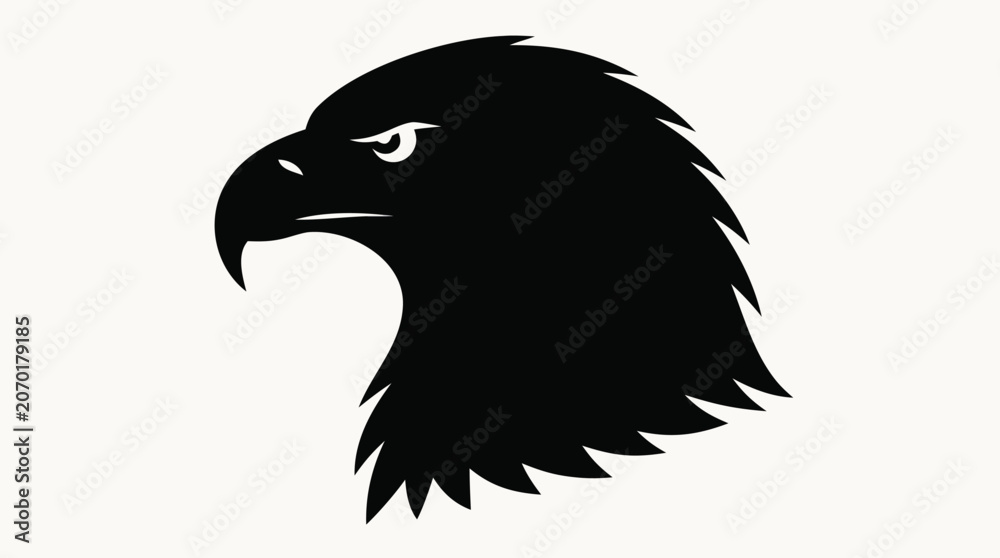 Fototapeta premium Majestic bald eagle head profile silhouette, iconic symbol of freedom and strength in a clean minimalist style, professional flat vector illustration isolated on a bright neutral background.