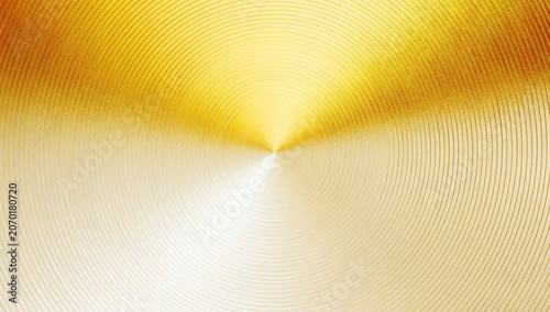 Gold radial gradient metal background. Circular line textured plate surface.