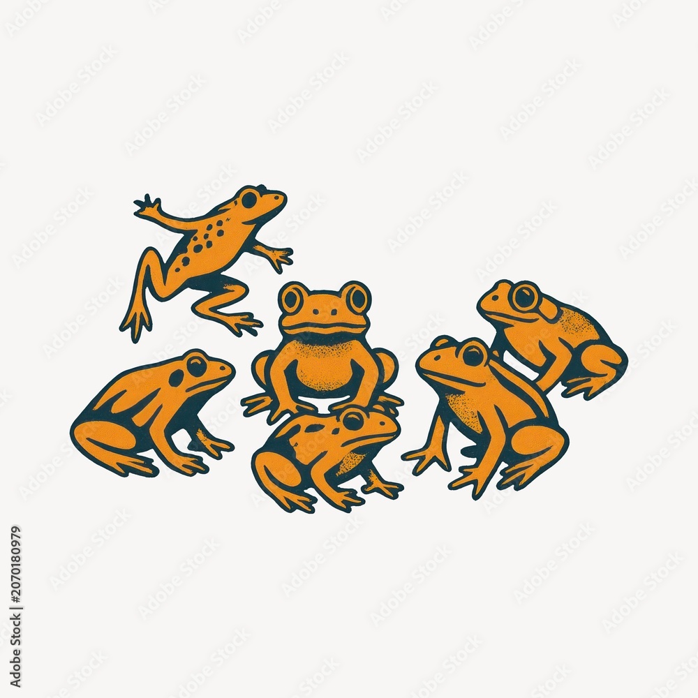 Obraz premium Illustrated group of frogs