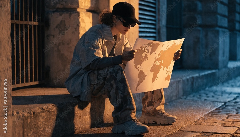 Fototapeta premium Creative person holding a blank physical world map against a clean background, perfect for travel planning, education projects, and geographical conceptualization, photorealistic 8k style.