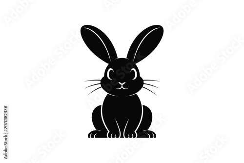 Minimalist black silhouette icon of sitting rabbit with silhouette, minimalist