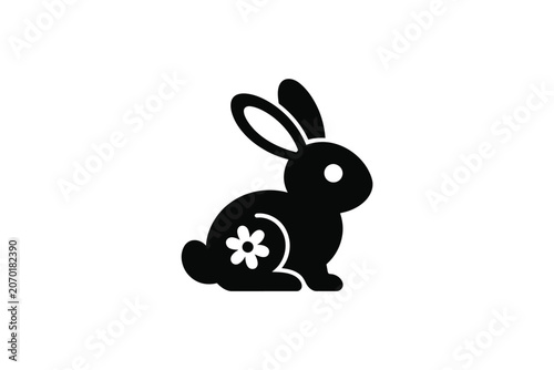 Black silhouette rabbit icon profile with flower pattern silhouette template