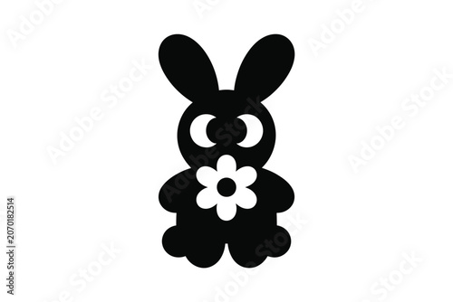 Black silhouette of rabbit with white flower icon element silhouette isolated