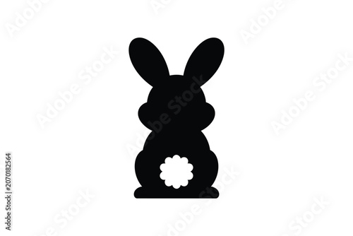 Simple black silhouette rabbit icon with flower tail silhouette minimalist