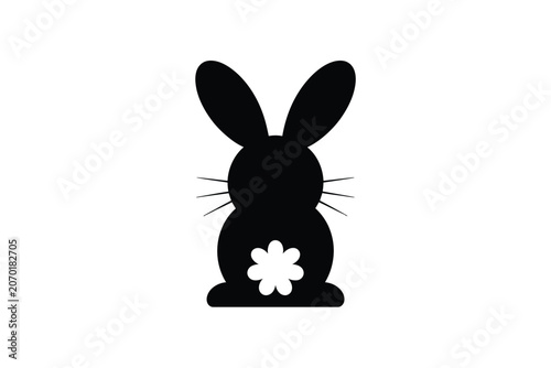 Black silhouette rabbit icon with flower tail silhouette minimalist isolated