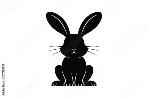 Black silhouette rabbit icon sitting front view with silhouette, isolated