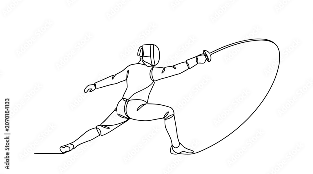 Fototapeta premium Continuous Line Drawing of a Fencer in Action with Sword