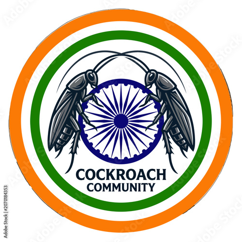Stylized Gold Insect Emblem with Indian National Flag Background in a Circular Badge Design