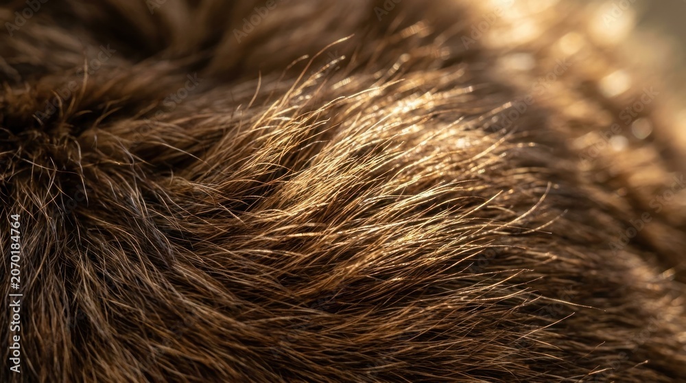 Fototapeta premium close macro shot showing brown fur texture with sunlight highlights
