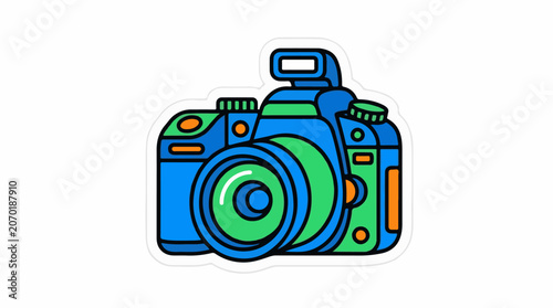Colorful cartoon-style illustration of a camera