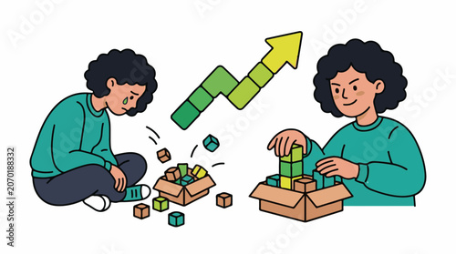 A person builds blocks while another person cries