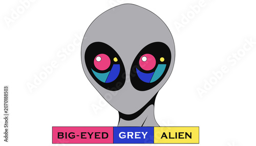 Slika na platnu Very beautiful close-up realistic vector of a BIG-EYED GREY ALIEN featuring smoo