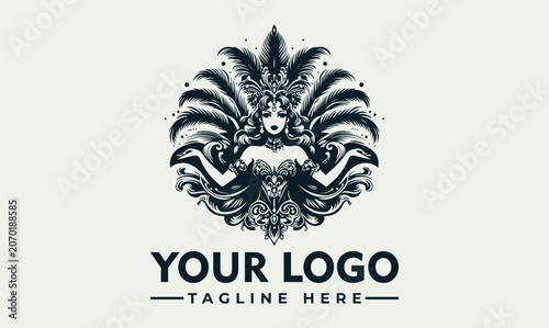 Konstfotografi Ornate carnival showgirl dancer vector logo illustration in