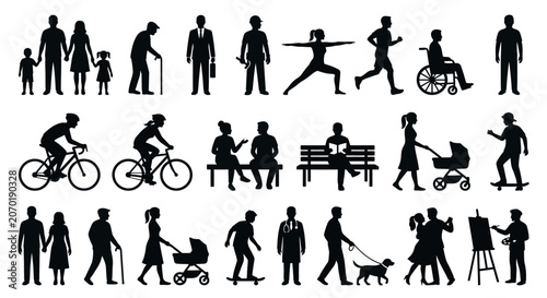 Quadro su tela People silhouettes collection black shapes on a white background