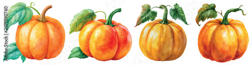 Fotografie Watercolor pumpkins displaying autumn harvest bounty